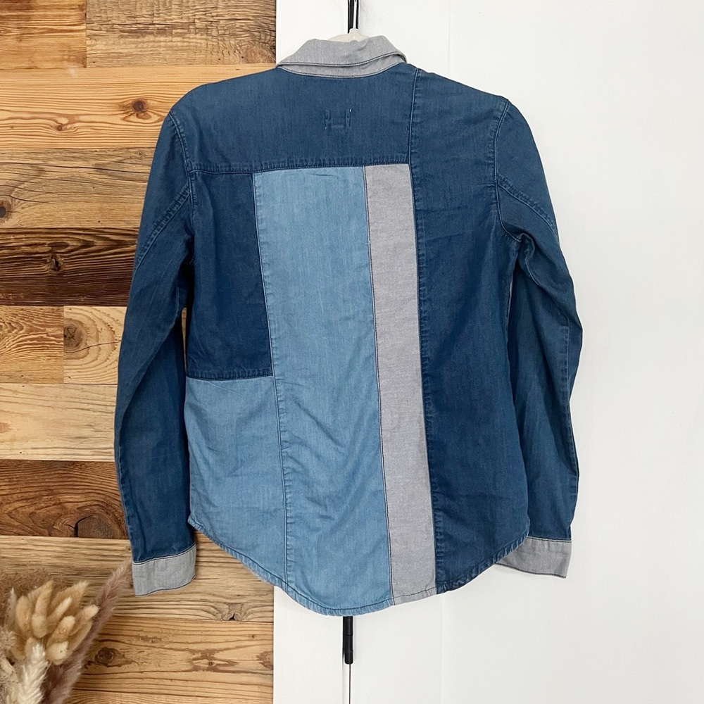 ASOS Patchwork Denim Button Down Size 4 - image 3